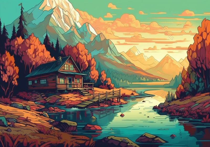 小树林中的房子插画背景,插画/手绘图,插画/手绘图库,插画/手绘图下载,插画/手绘